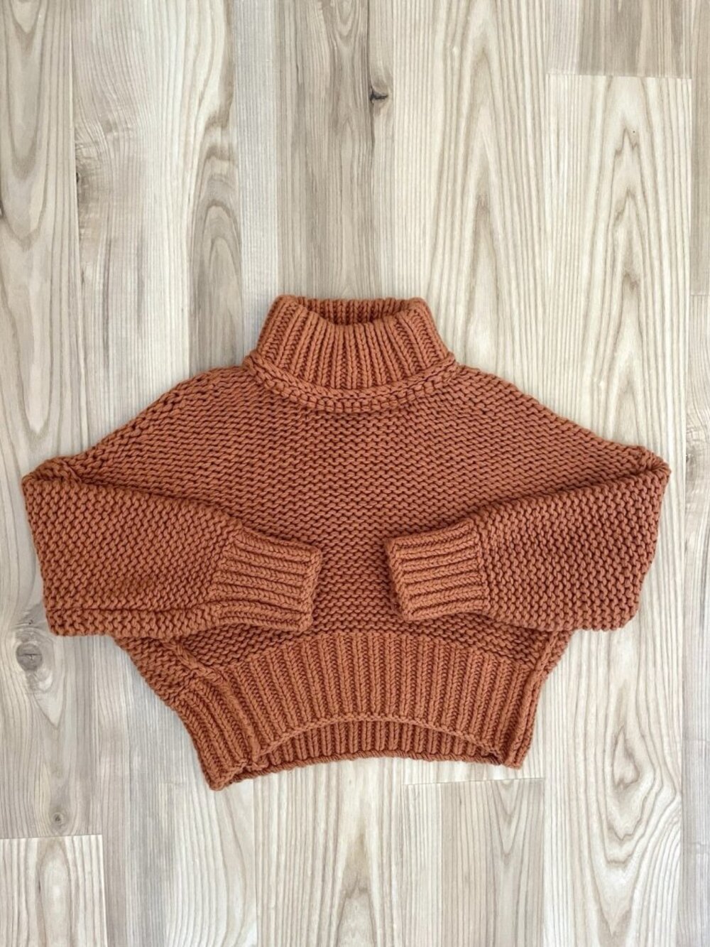 Free People Chunky Knit Mock Neck Pullover Sweater Burnt Orange size Medium